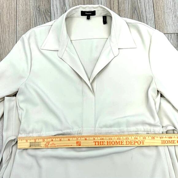 Theory Drawstring Shirt Dress 2 Matte Twill "Wheat" Lagenlook Minimal MSRP $275 - Picture 8 of 9